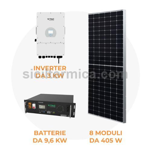 AAA-F3KW10 - KIT FOTOVOLTAICO COMPLETO PER 3KW + INVERTER DA 3 KW + BATTERIA DA 9,6 KW